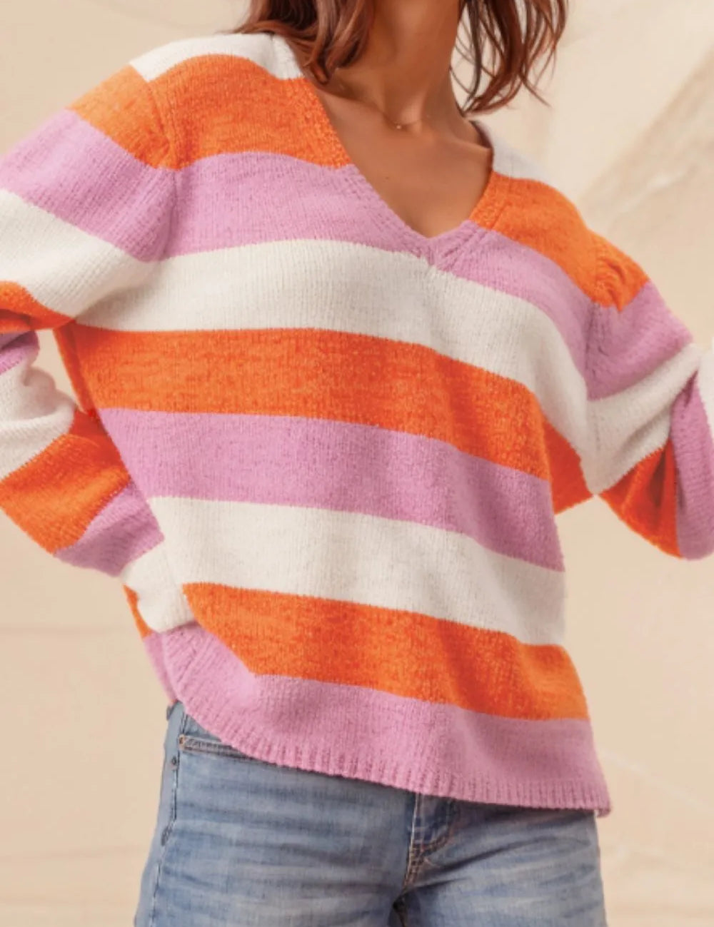 Color Block V-Neck Long Sleeve Sweater | Sweaters Daverri Fashions