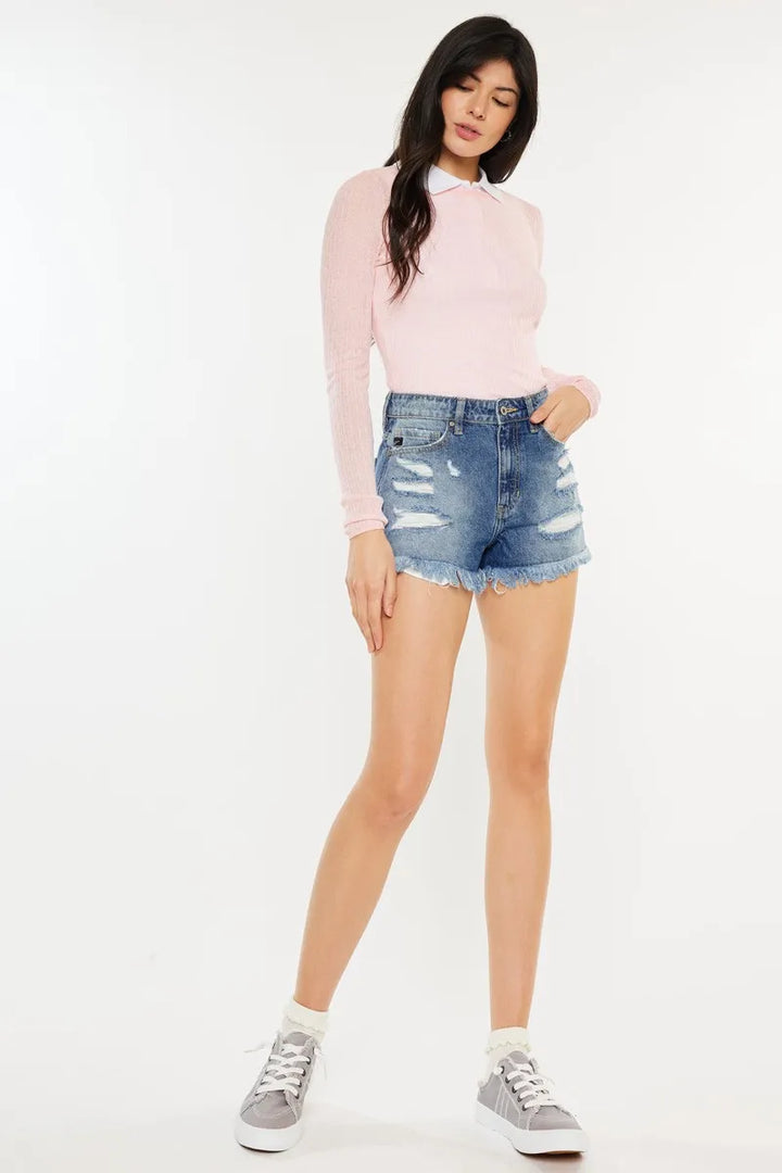 Kancan High Rise Raw Hem Denim Shorts Denim Shorts