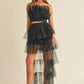 MABLE Tulle Tube Ruffle Crop Top and High Low Maxi Skirt Set Black Skirt Sets