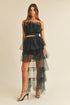 MABLE Tulle Tube Ruffle Crop Top and High Low Maxi Skirt Set Black Skirt Sets