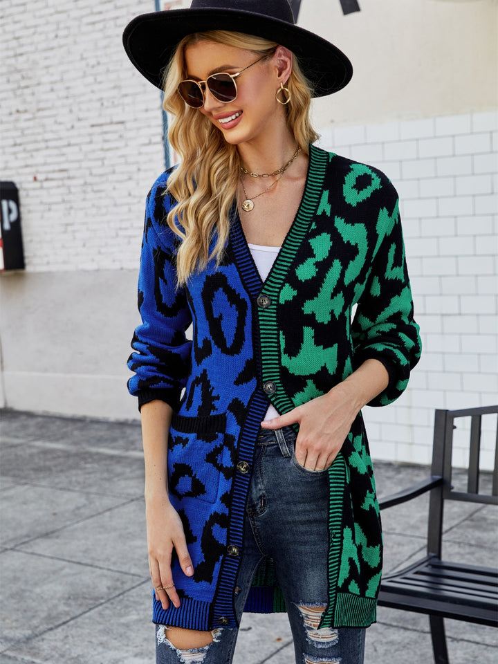 Gum Leaf Angel Wings Leopard Button Down Longline Cardigan | Cardigans Daverri Fashions