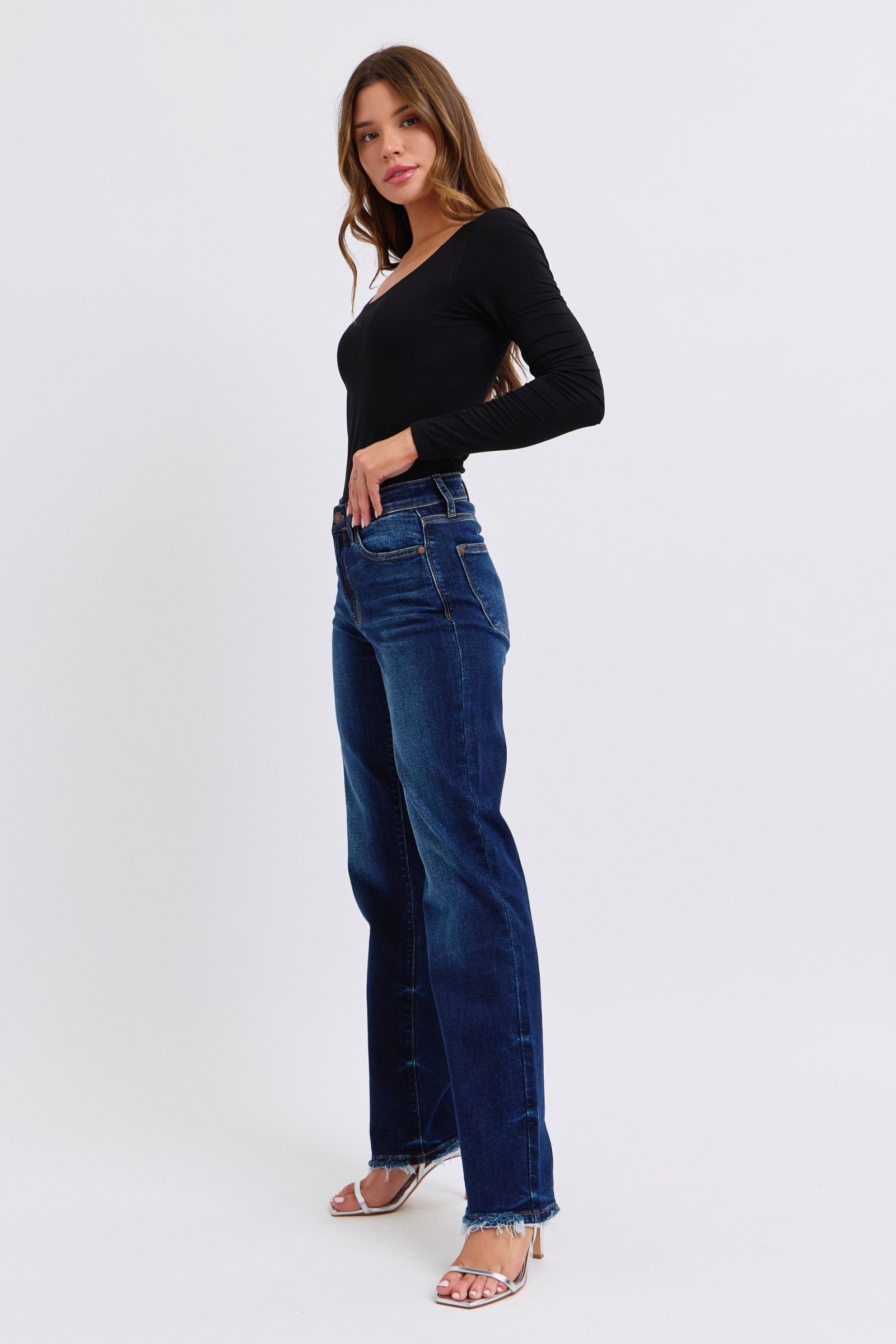 Judy Blue Full Size Raw Hem Straight Leg Jeans Jeans