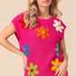 BiBi Flower Round Neck Cap Sleeve Knit Top Size L Tops