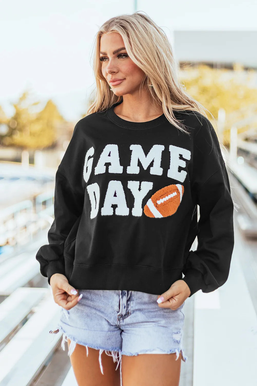 GAME DAY Round Neck Long Sleeve Sweatshirt | Sweatshirts Daverri Fashions