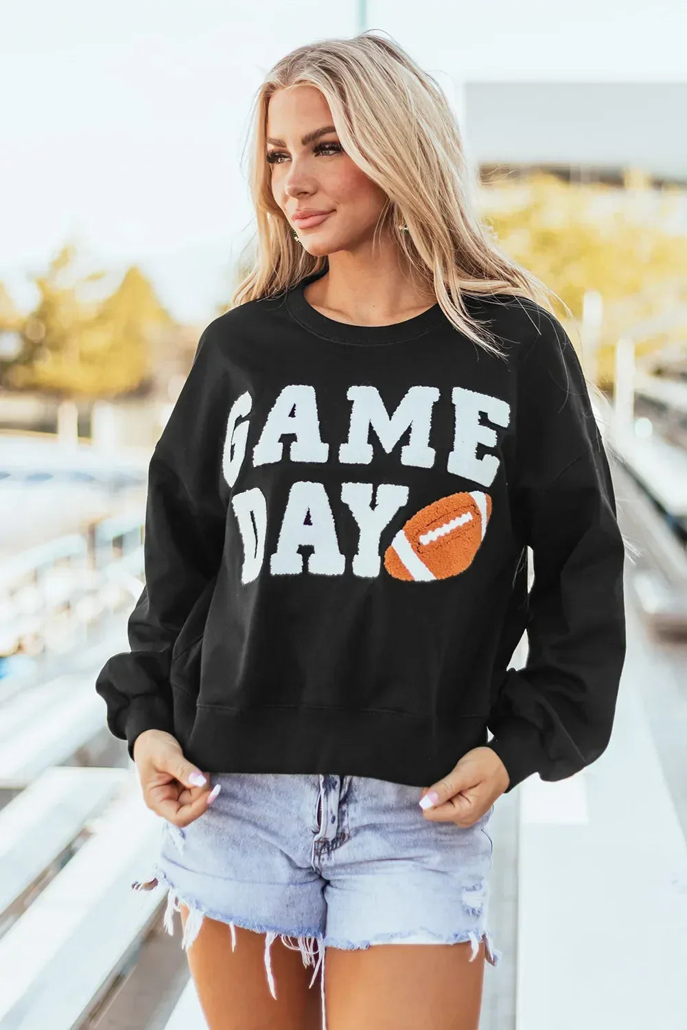 GAME DAY Round Neck Long Sleeve Sweatshirt - DAVERRI FASHIONS