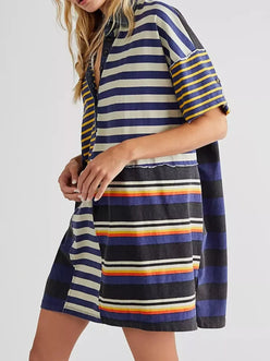 Striped Oversized Half Button Shirt Dress - DAVERRI FASHIONS