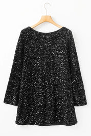 Sequin Round Neck Long Sleeve Mini Dress | Daverri Fashions