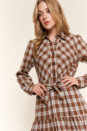 And the Why Plaid Tiered Midi Shirt Dress | Daverri Fashions