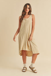 Aemi + Co High-Low Hem Scoop Neck Midi Tank Dress Oatmeal