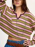 Daverri Fashions Striped Waffle Texture Notched Neck Long Sleeve Top - DAVERRI FASHIONS