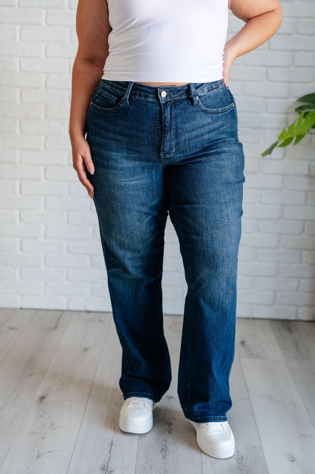 Judy Blue Mid Rise Control Top Classic Straight Jeans Bottoms