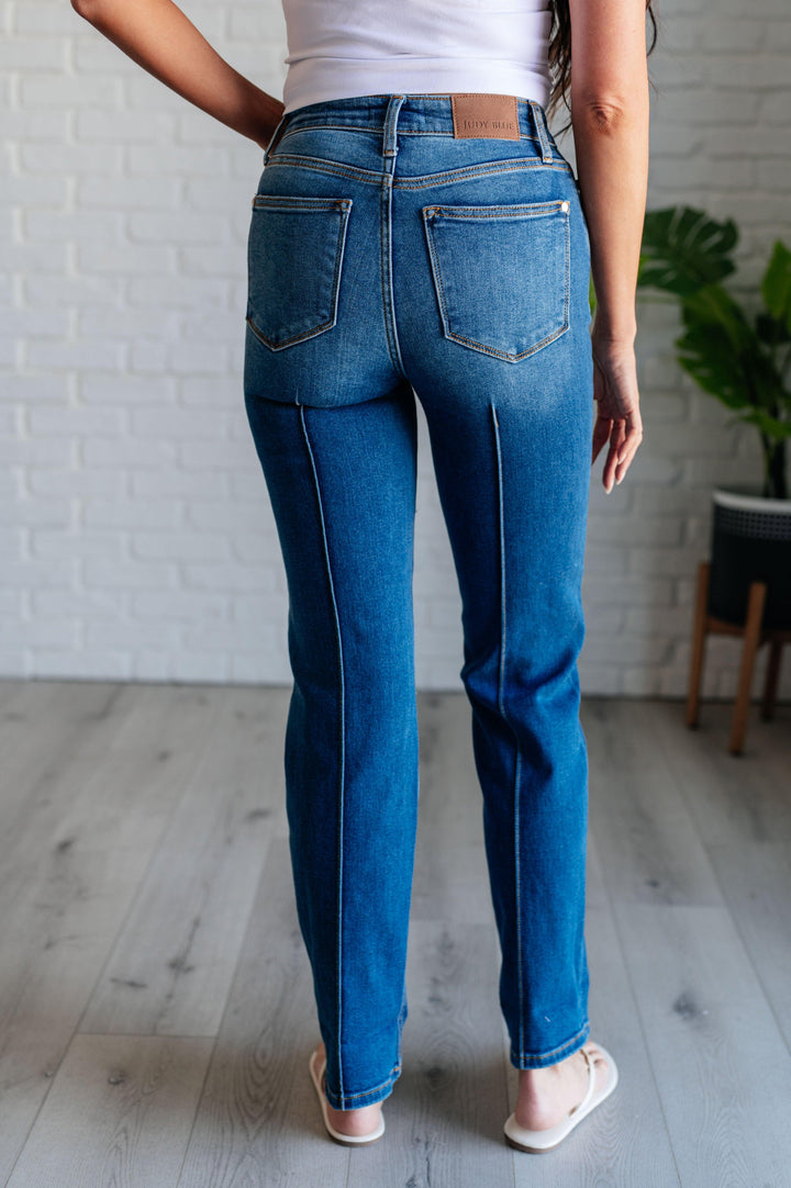 Campbell High Rise Center Seam Detail Straight Jeans Bottoms