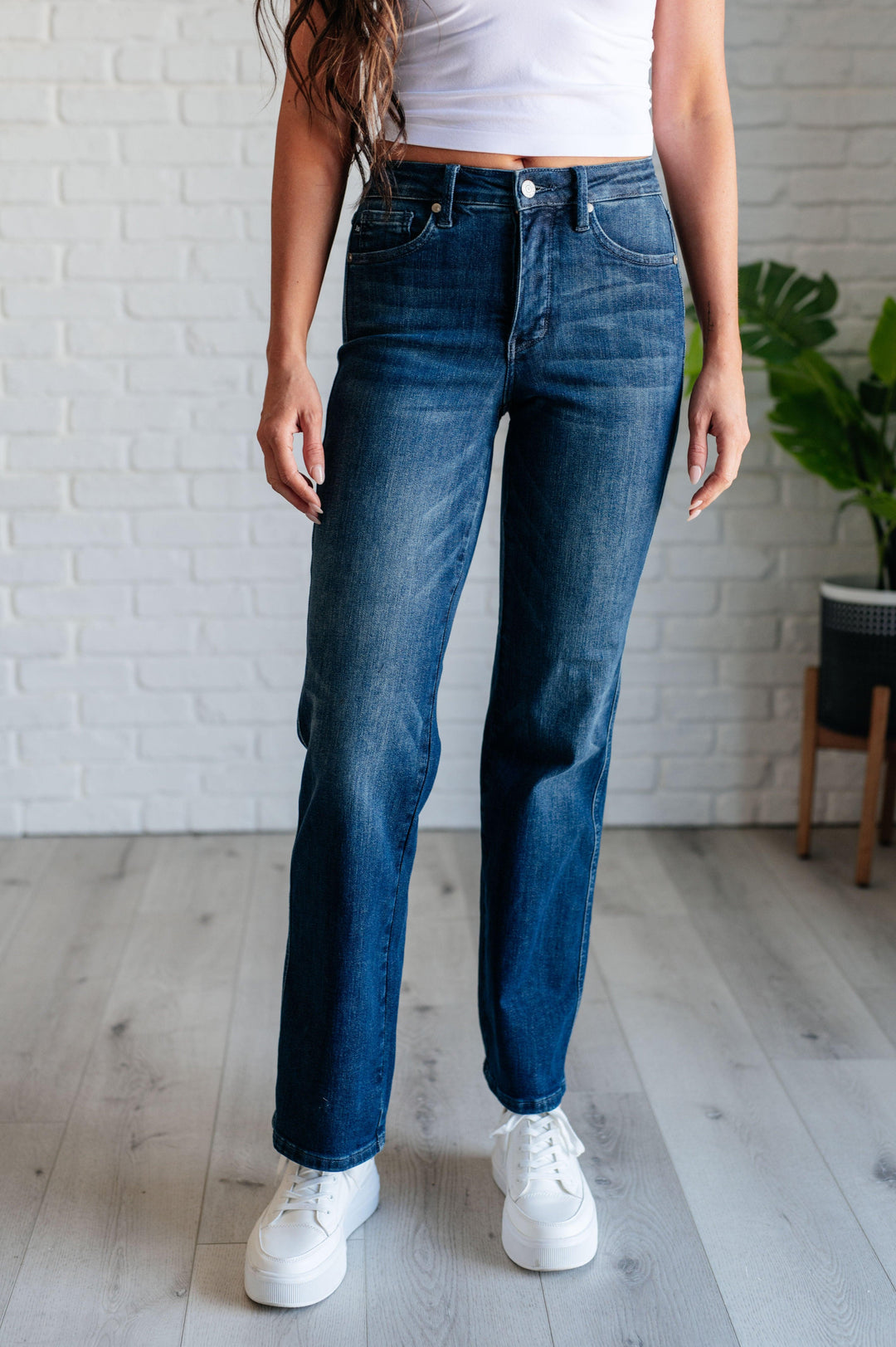 Judy Blue Mid Rise Control Top Classic Straight Jeans Bottoms