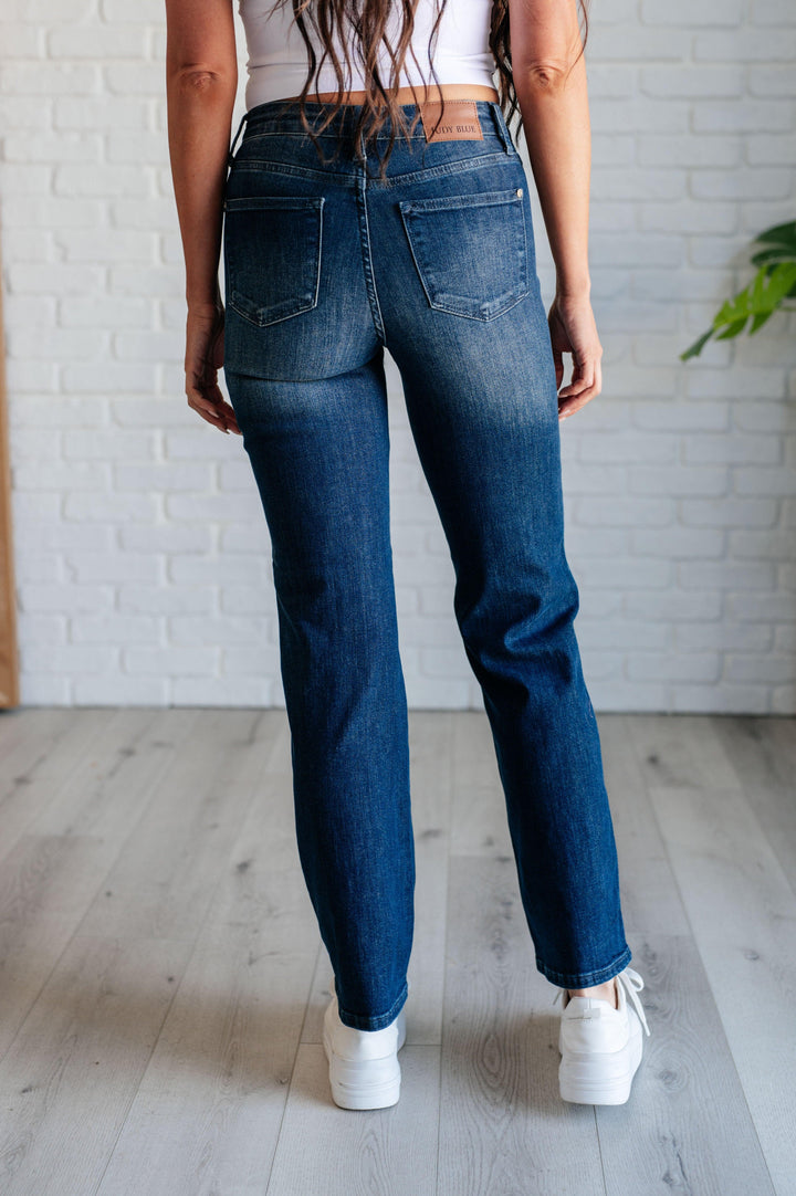 Judy Blue Mid Rise Control Top Classic Straight Jeans Bottoms