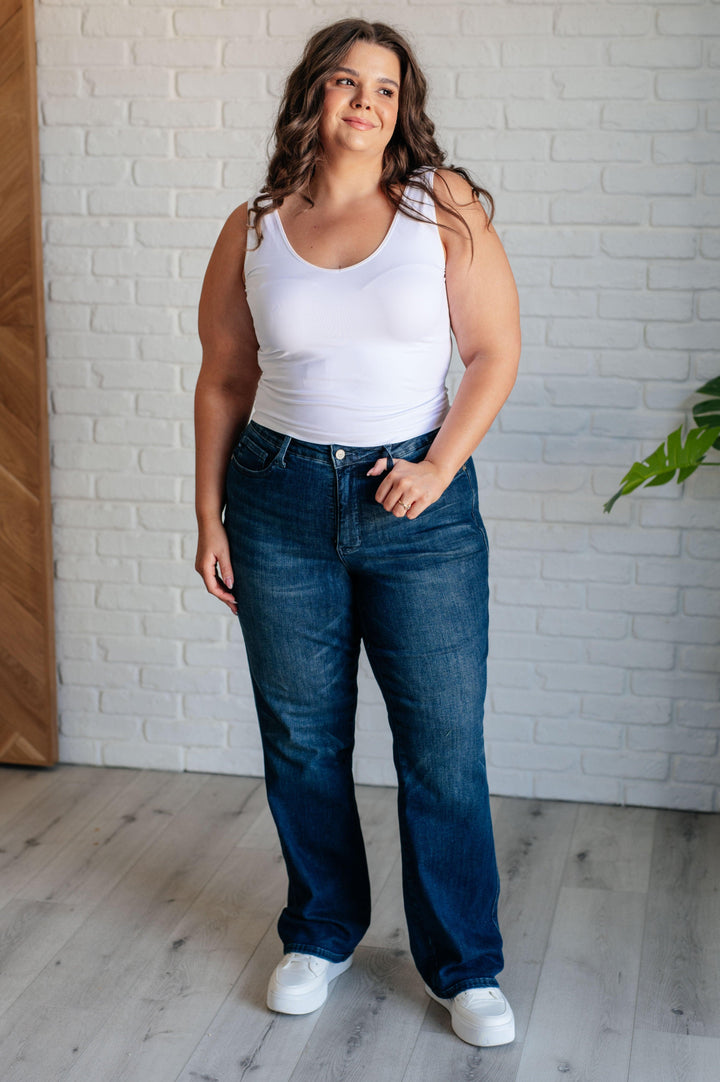 Judy Blue Mid Rise Control Top Classic Straight Jeans Bottoms