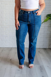 Campbell High Rise Center Seam Detail Straight Jeans Bottoms