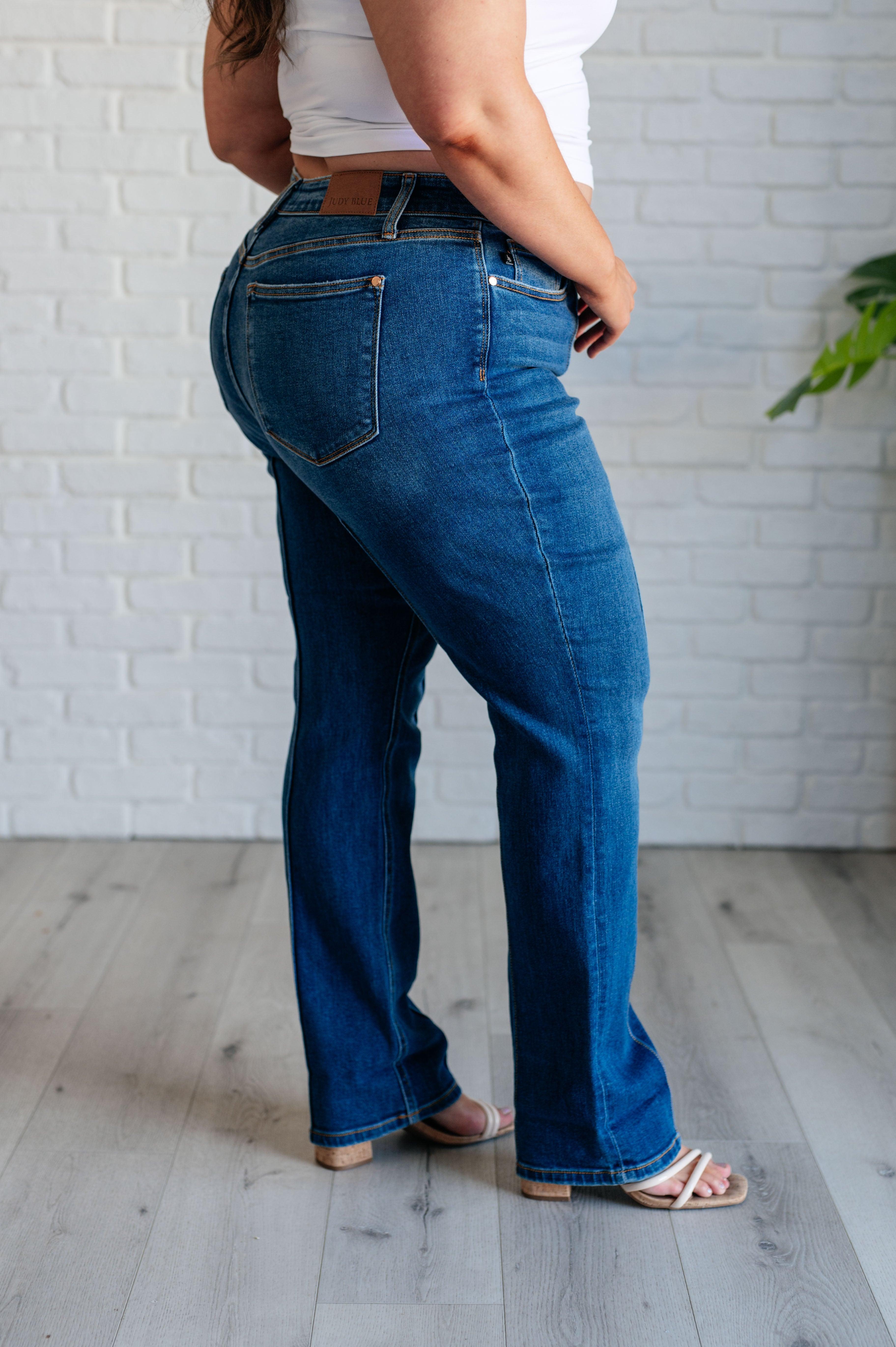 Campbell High Rise Center Seam Detail Straight Jeans Bottoms