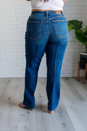 Campbell High Rise Center Seam Detail Straight Jeans Bottoms