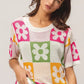 BiBi Flower Checker Pattern Lightweight Sweater Top - DAVERRI FASHIONS