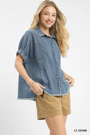 Umgee Washed Denim Oversized Top | Tops Daverri Fashions
