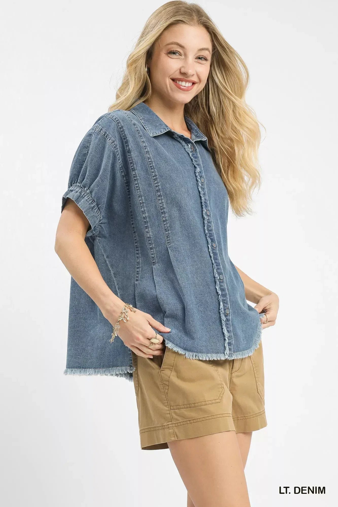 Umgee Washed Denim Oversized Top - DAVERRI FASHIONS