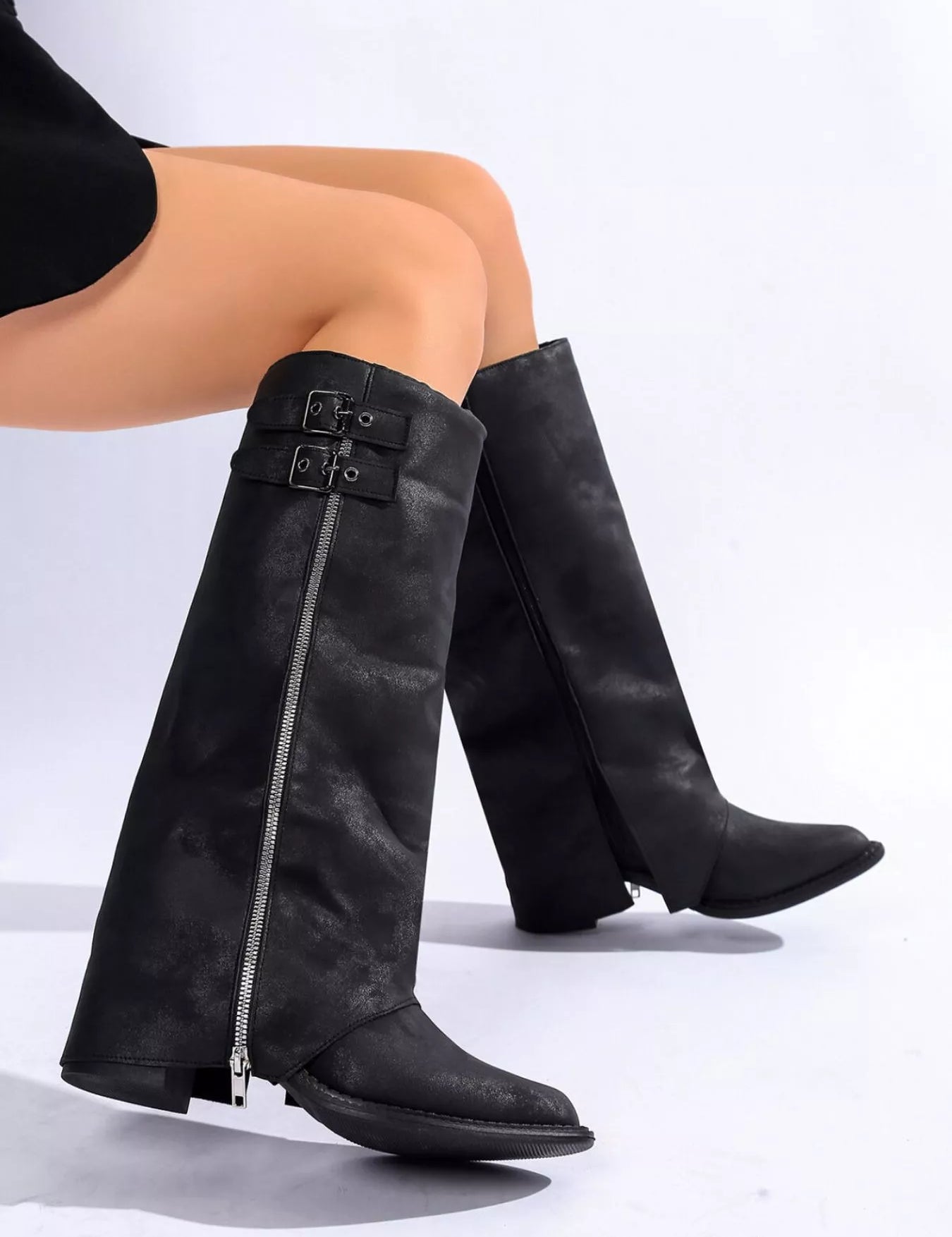Black Fashionista Point Toe Block Heel Boots | Boots Daverri Fashions