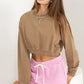HYFVE Round Neck Long Sleeve Cropped Sweatshirt - DAVERRI FASHIONS