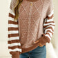 Striped Round Neck Dropped Shoulder Sweater - DAVERRI FASHIONS