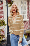 Striped Johnny Collar Sweater - DAVERRI FASHIONS
