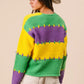 BiBi Stitch Detail Mardi Gras Stripes Sweater - DAVERRI FASHIONS