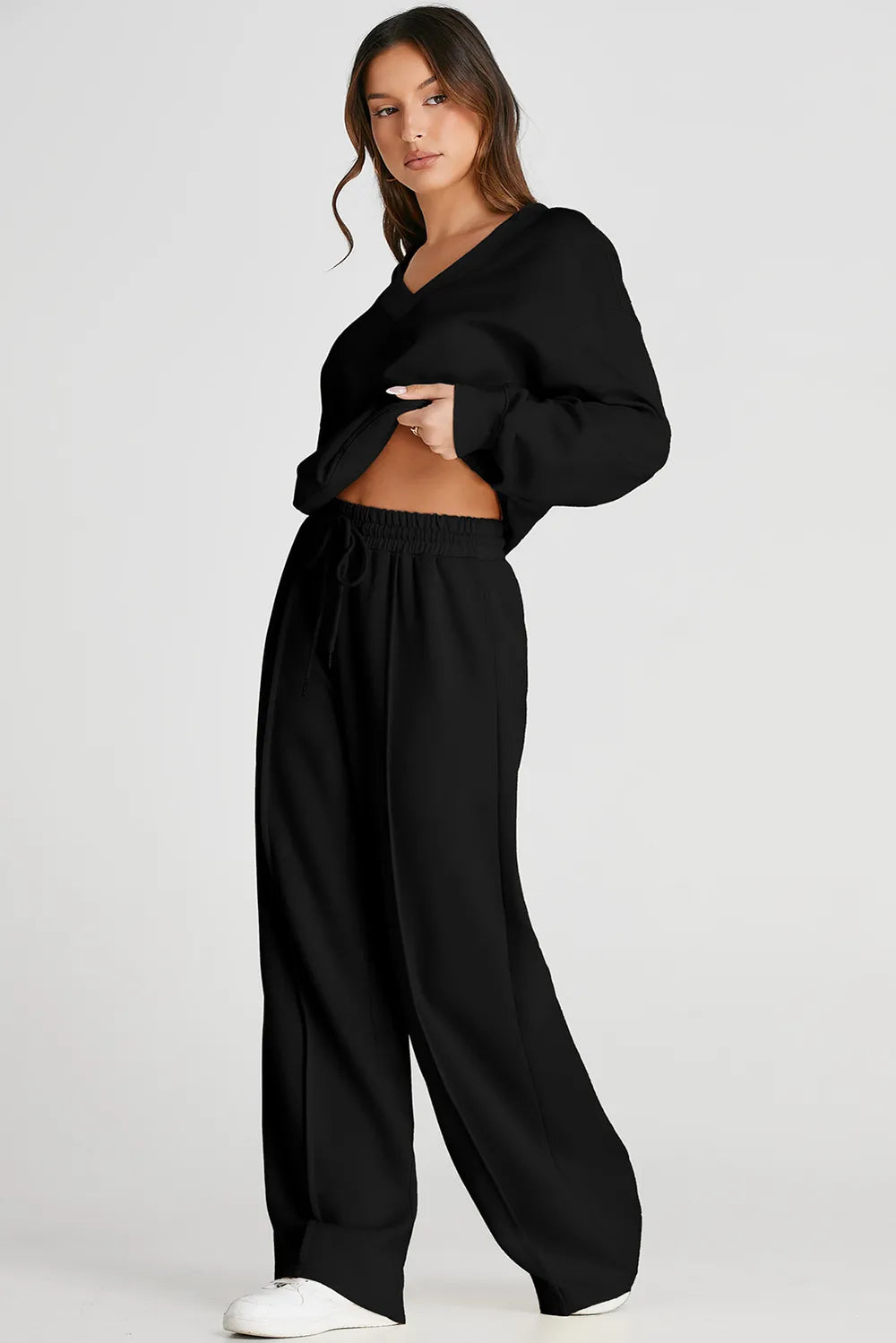 V-Neck Long Sleeve Top and Pants Active Set | Daverri Fashions