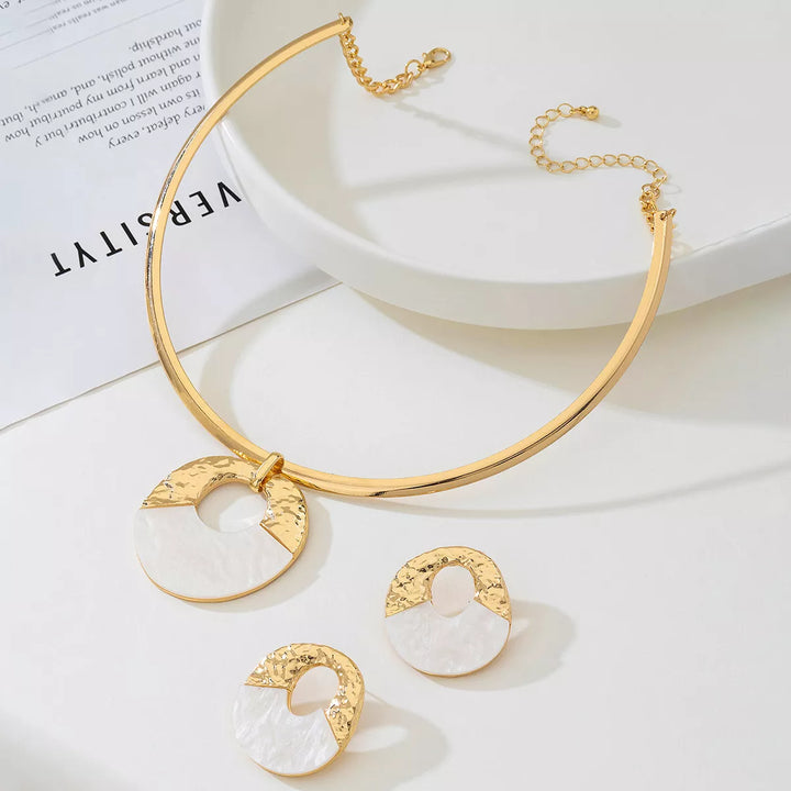 18K Gold-Plated Circle Pendant Necklace and Earrings Jewelry Set | Jewelry Sets Daverri Fashions