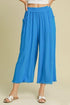 Umgee Full Size Linen Blend Elastic Waistband Wide Leg Pants Sky Blue 1XL Pants