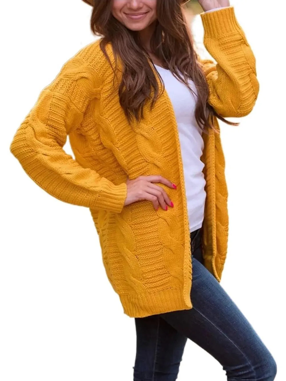 Cable-Knit Open Front Long Sleeve Cardigan | Cardigans Daverri Fashions