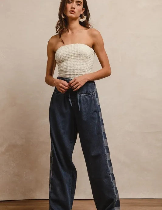 BiBi Washed Denim Mix And Match Long Pants | Pants Daverri Fashions