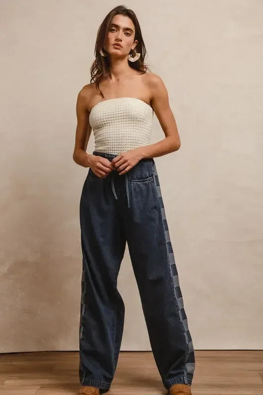 BiBi Washed Denim Mix And Match Long Pants - DAVERRI FASHIONS