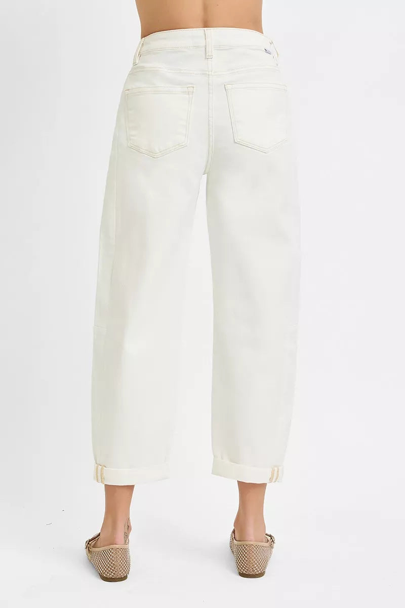 RISEN Full Size High Rise Barrel Cropped Jeans Plus Size | Jeans Daverri Fashions