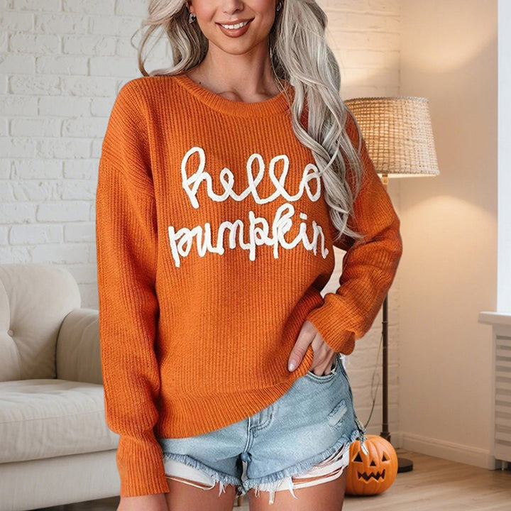 Hello Pumpkin Round Neck Long Sleeve Sweater | Sweaters Daverri Fashions