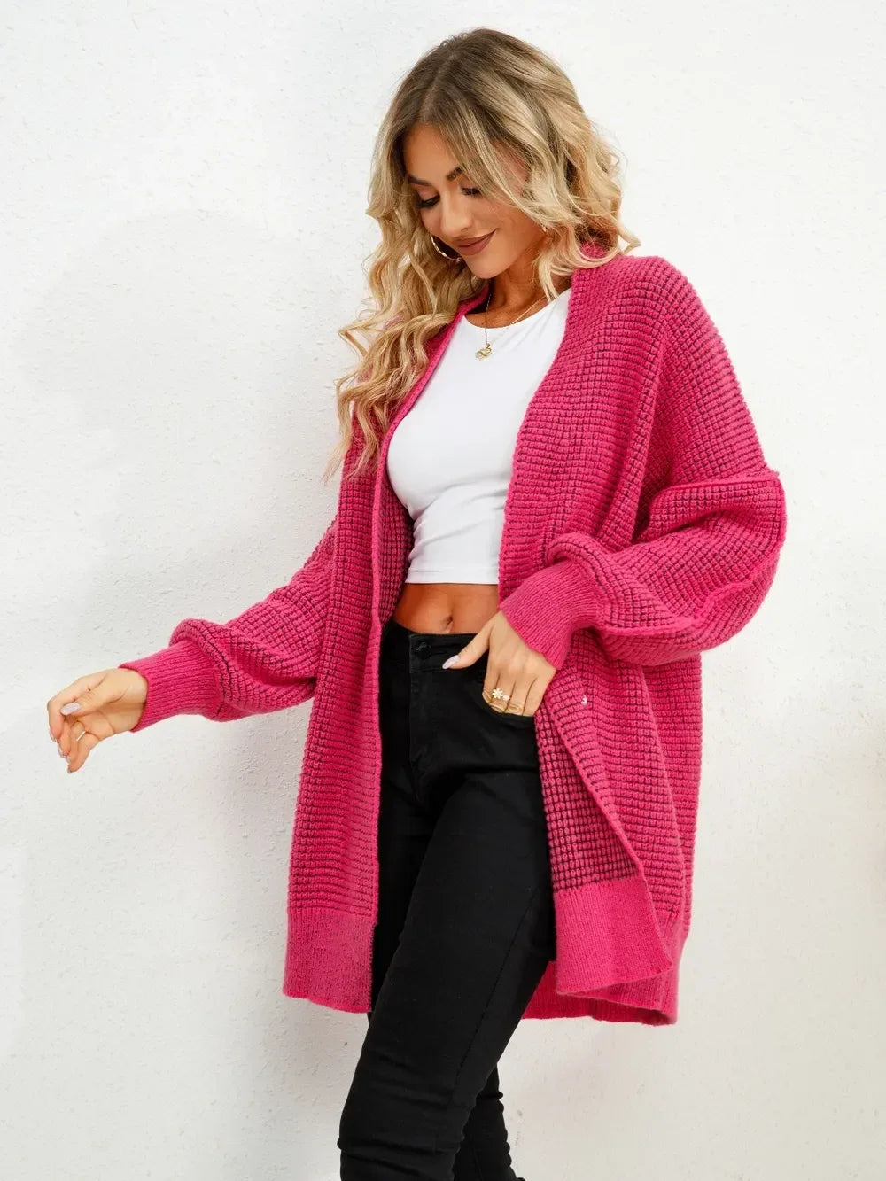 Open Front Dropped Shoulder Cardigan - DAVERRI FASHIONS
