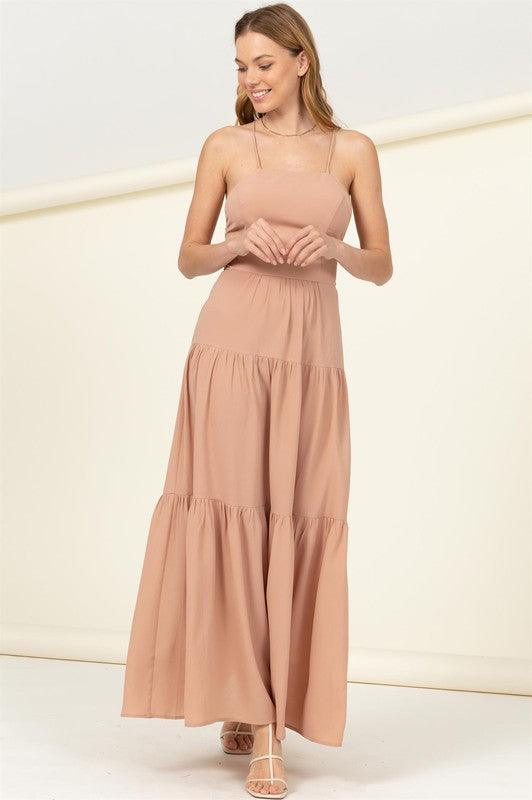 Said Yes Tiered Maxi Dress TAUPE M Maxi Dresses