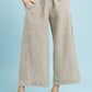 Umgee tan striped linen blend wide-leg pants with drawstring waist and pockets