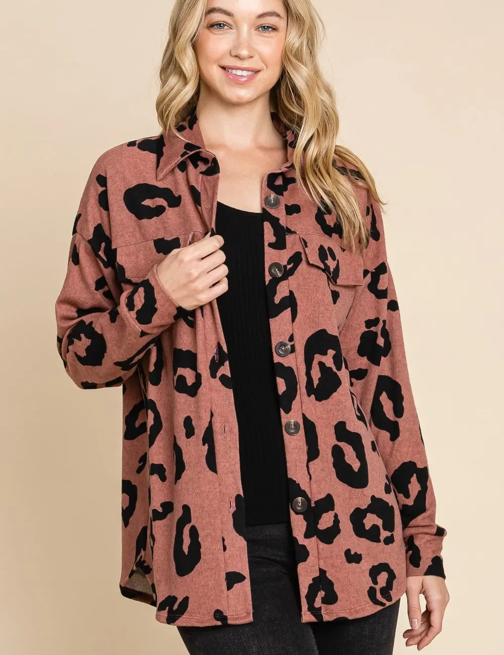 Mauve leopard print BOMBOM shacket with long sleeves and buttons