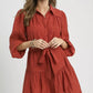 Umgee Crinkle Button-Front Tiered Mini Dress with Waist Tie - DAVERRI FASHIONS