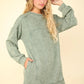 VERY J Mineral Washed Oversized Sweatshirt Mini Dress Sage Mini Dresses