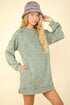 VERY J Mineral Washed Oversized Sweatshirt Mini Dress Sage Mini Dresses
