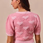 SO ME All Over Heart Valentine Cropped Sweater in soft pink fuzzy knit