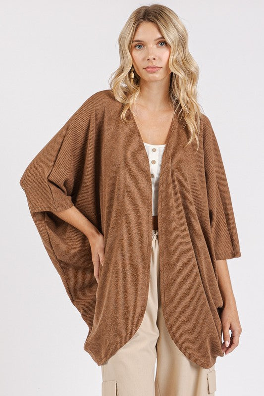 Mittoshop Open Front Batwing Sleeve Cardigan Brown Cardigans