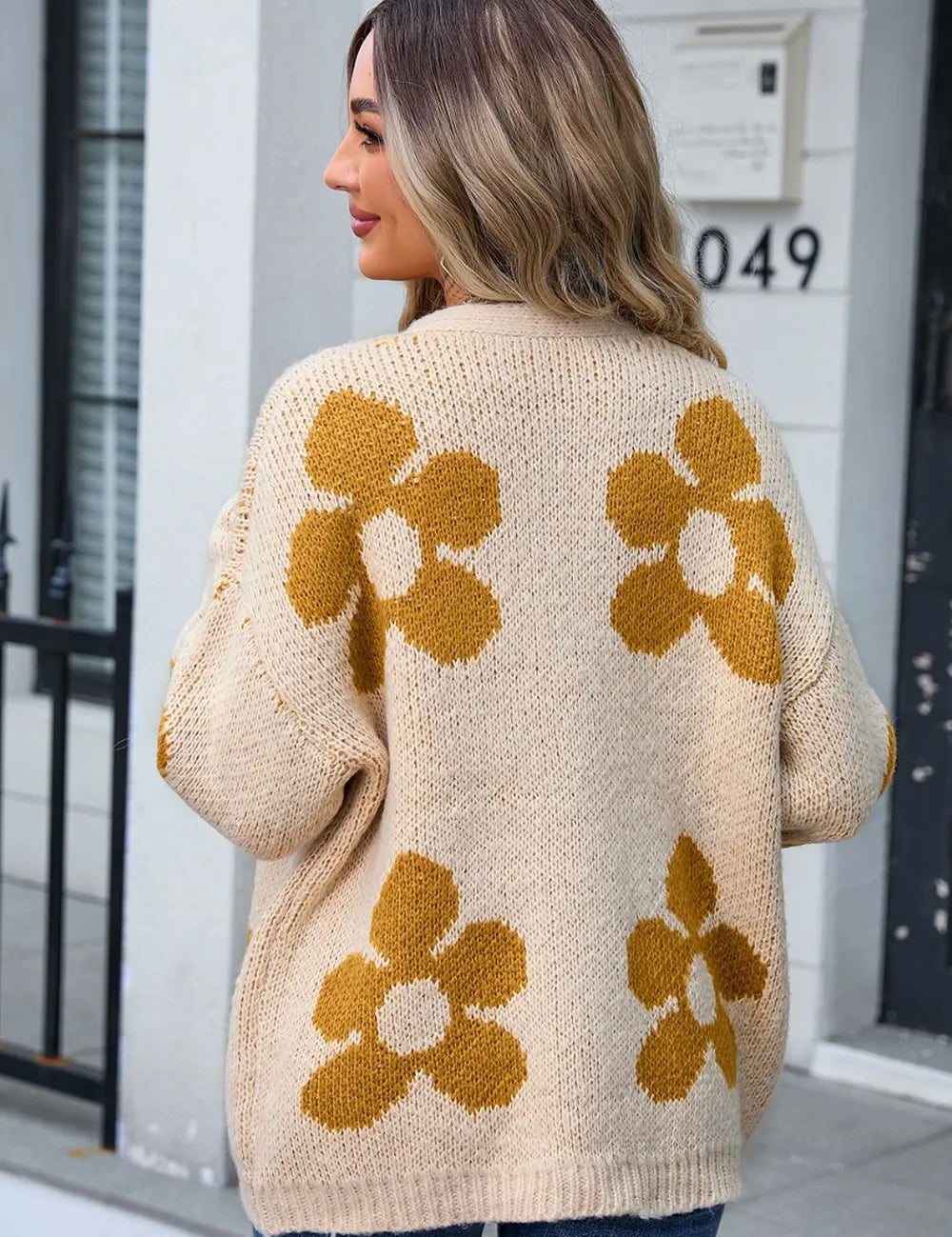 Flower Open Front Long Sleeve Cardigan | Cardigans Daverri Fashions