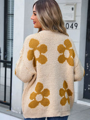 Flower Open Front Long Sleeve Cardigan | Cardigans Daverri Fashions