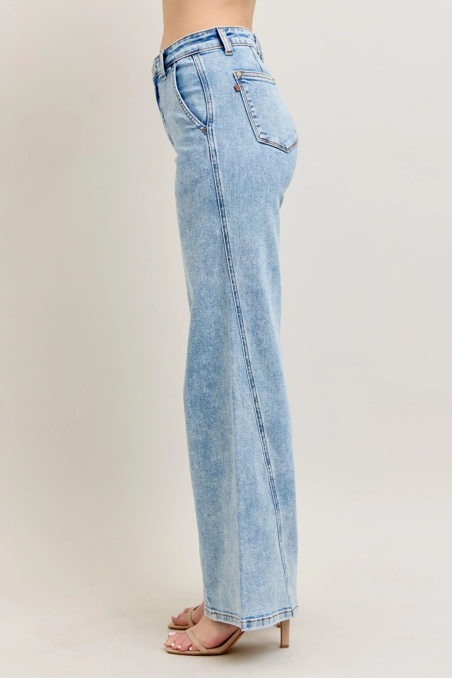 Judy Blue Full Size High Waist Wide Leg Jeans with Skewed Inseam Plus Size - DAVERRI FASHIONS